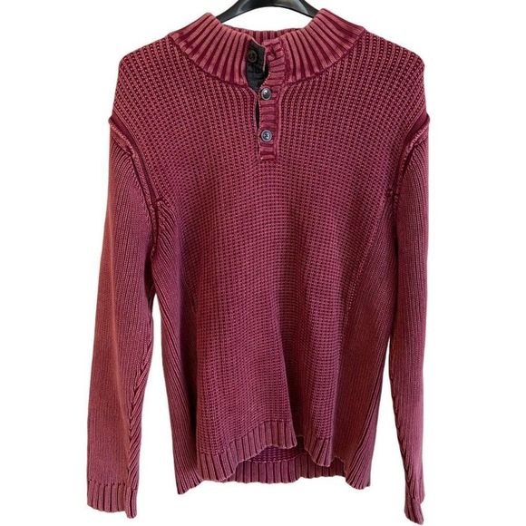 Carbon 2 Cobalt 1/4 Button Pullover Destroyed Wash Burgundy Sweater Mens XL - Picture 1 of 4